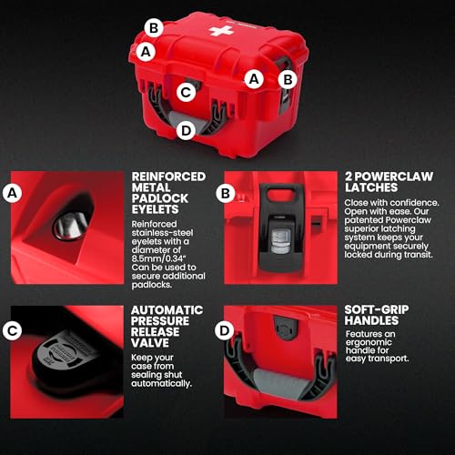 NANUK 908 Waterproof First Aid Box Empty – Durable, Medical First Aid Organizer Case, IP67-Rated, Dustproof, Impact-Resistant, and Floats (9.5" x 7.5" x 7.5") – Red - size: 908 - Empty