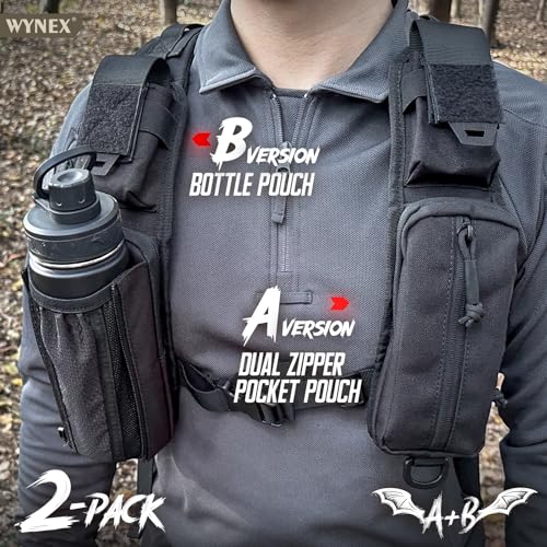 WYNEX Molle Backpack Shoulder Strap Pouches of Water Bottle Pouch Version | Tactical Accessories Backpack Strap Pouch Water Bottle Carrier Holder Molle Accessories for Backpacks - color: Black-2pcs-A+B