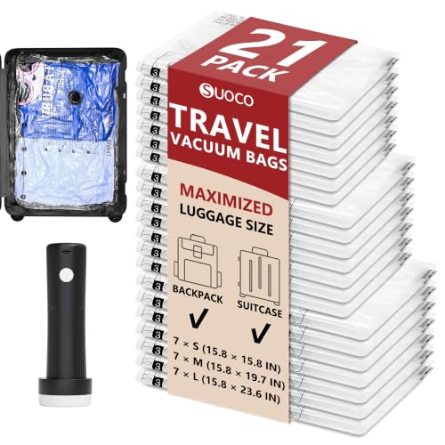 Travel Vacuum Bags for Clothing with Cordless Pump 21 Combo, Clear - color: Clear, size: 21 Combo