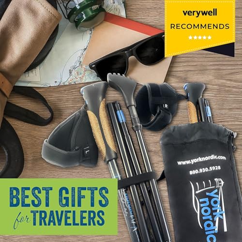 York Nordic Ultralight Folding Walking Poles - Travel Ready - with Rubber Feet, Baskets, and Bag - size: Heights under 5'3", style: Nordic Grips