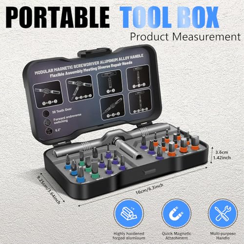 24 in 1 Magnetic Screwdriver Set, DIY Ratchet Screwdriver Set, Multi Bit Magnetic Drive Set with Detachable Ratchet Handle, Portable Compact Repair Tool Kit - color: Light Gray