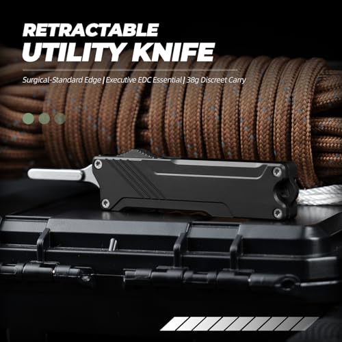 XXOK Utility knife Scalable EDC small pocket knife with clip Box Cutter equipped with 10 razors and sharp surgical carbon steel replacement blades # 24 black - color: Black