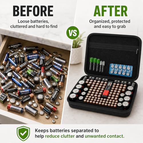 PAIYULE Battery Organizer Storage Case Box with Tester Checker, 220+ Batteries Holder Bag fits for AA AAA AAAA 9V C D Home Garage Container (Fits 220+ Batteries)