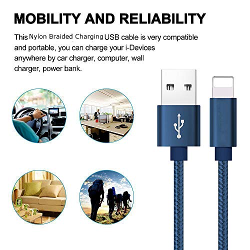 RoFI Compatible Phone Cable, [2Pack] 0.6M Nylon Braided Fast Charging USB Cord Replcement for Phone X 8 8 Plus 7 7 Plus 6s 6s Plus 6 6 Plus 5 5S 5C SE Pad Air Mini and More (2 Pack Dark Blue, 2 FT) - color: 2 Pack Dark blue, size: 2 FT