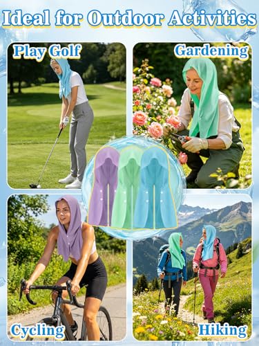 Acostop 3 Pcs Long Lasting Cooling Hoodie Towels for Neck and Face - color: Blue, Purple, Green