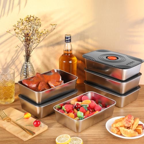 Layhit 16 Sets 60oz Stainless Steel Food Storage Containers with Lids Large Reusable Stackable Metal Container Outdoor Rectangle Fruit Lunch Box for Picnic Travel Dishwasher and Freezer Safe - size: 60oz