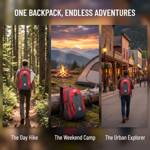 Large Hiking Backpack Travel Daypack for Outdoor Camping - color: Red