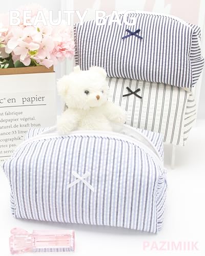 PAZIMIIK Cozy Makeup Bag for Women,Zipper Cosmetic Pouch,Stripe Blue Mix - color: Stripe Blue Mix