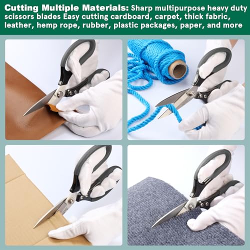 Heavy Duty Scissors All Purpose, 8.5 inch Stainless Steel Utility Sharp Shears, Aluminum Alloy Handle for Cutting Cardboard,Carpet,Fabric,Leather,Rope,Rubber,Plastic and Kitchen or Workshop Use - color: Grey