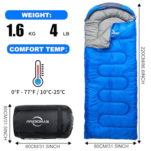 Sleeping Bags for Adults Cold Weather & Warm - Backpacking Camping Sleeping Bag Girls Boys - Lightweight Compact with Compression Sack - color: 50-80°F Everyday 3 Season-Blue