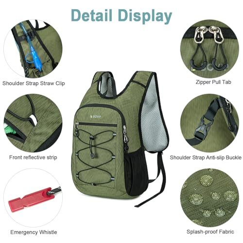 BOVIP Lightweight Hydration Back,15L Multipurpose Hiking Backpack with 1.5L Water Bladder ,Hydro Water Daypack for Cycling Hiking Rave for Men Women - size: Green
