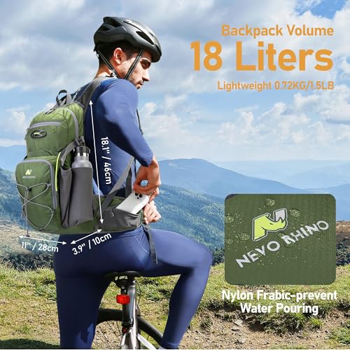 N NEVO RHINO Hydration Backpack, 18L Hiking Backpack with 3L Water Bladder | Multipurpose Water Backpack High Flow Bite, Insulated Hydration Pack Ideal for Hiking and Cycling - color: Army Green