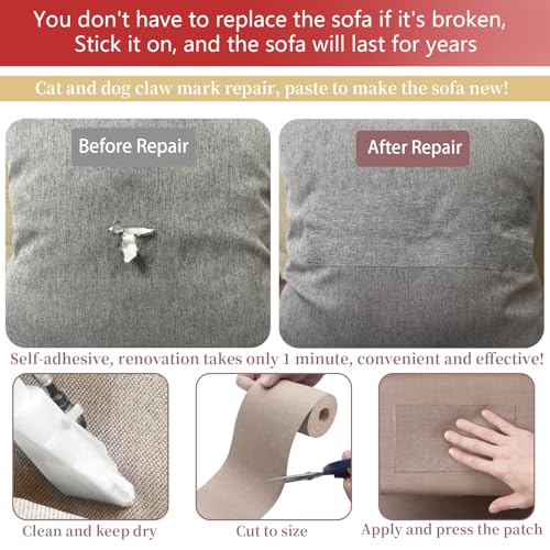Gheeidau Linen Repair Tape 4x70 Inch Self-Adhesive Couch Patch Repair Fabric Patch for Furniture,Sofas,Cushion,Chairs,Bags,Linen Goods(Light Grey) - color: Light Grey