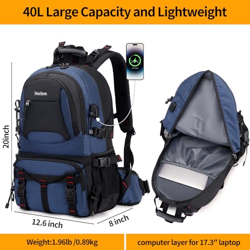 Nerlion 40L Hiking Backpack Travel Backpack for Men Women Camping Waterproof Outdoor Hiking Daypack Lightweight Backpack (Blue) - color: A4- Blue
