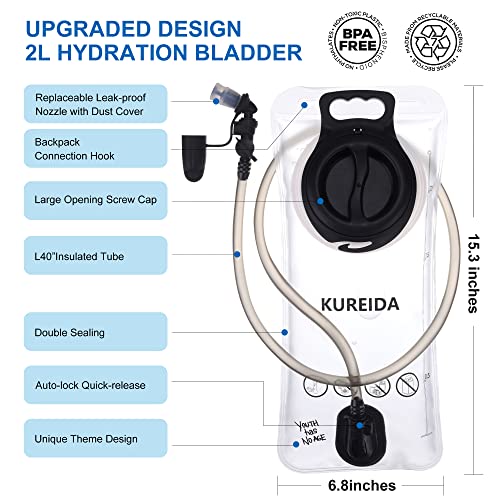 KUREIDA Hydration Bladder 2 Liter, BPA Free Water Bladder for Hiking Backpack Water Storage Bag with Insulated Tube, Hydration Backpack Replacement for Outdoor Camping Running Hiking - color: 2L White