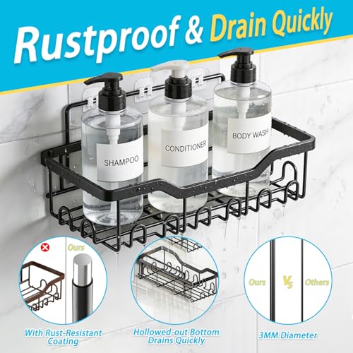 Fammart Adhesive Shower Caddy, 5-Pack Rustproof Stainless Steel Bathroom Organizer with 28 Hooks, No-Drill Large Capacity Shower Shelves for Bathroom Storage & Home Décor, Black - color: Stainless Steel, 5 Pack - Black