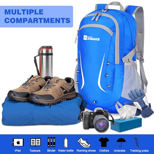 ZOMAKE Lightweight Packable Backpack 35L, Foldable Backpacks Water Resistant Collapsible Light Daypack for Hiking(Dark Blue) | Light Hiking Backpacks Water Resistant Collapsible Day Pack for Travel, Everyday Carry, Multi-Pocket Layout, Heavy Duty Nylon -