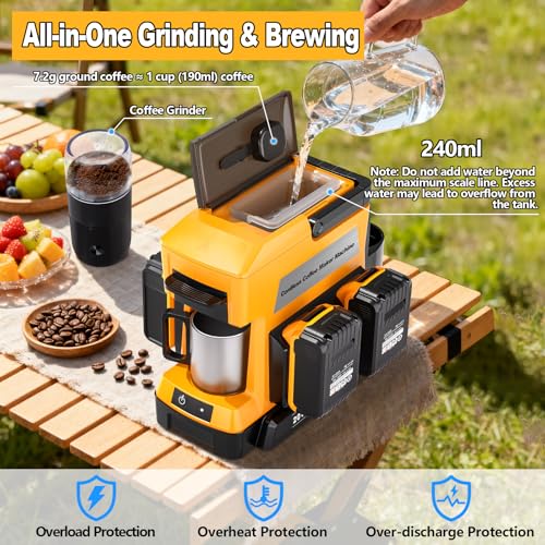 Taingwei Portable Coffee Maker for Dewalt 20V Battery, Drip Coffee Machine with Electric Coffee Grinder for RV, Camping, Travel, Car, Hiking (Battery Not Included) - style: For Dewalt Battery