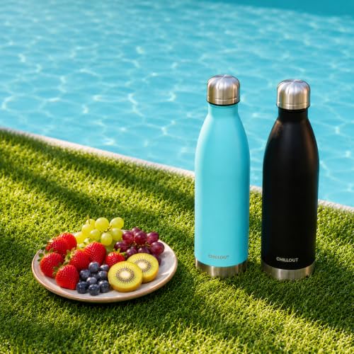 CHILLOUT LIFE 25oz Insulated Stainless Steel Water Bottle, Leak Proof - color: Aqua Blue