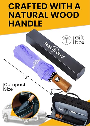 Raintrend Windproof Travel Umbrellas for Rain Automatic +10% Bigger Canopy Strong Frame Compact Folding Portable Umbrella for Women Men Backpack Purse - color: K Purple