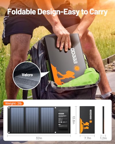 GOODaaa 30W Portable Solar Panel with Three Outputs, USB QC 3.0 Fast Charging Foldable Solar Charger, IP65 Waterproof Panels for Outdoor, Dual USB & One DC Charger for Phones, Tablet, Power Station - size: 30W