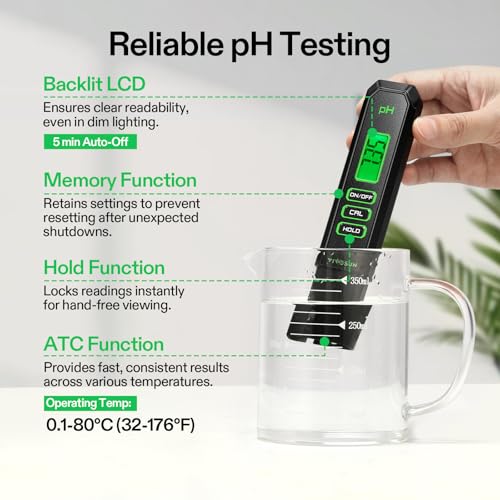 VIVOSUN Digital pH Meter, 3-in-1 TDS/EC/Temperature Meter, 3-in-1 Soil Moisture/pH/Light Tester Combo for Home, Garden and Hydroponics - color: Black-White-Green