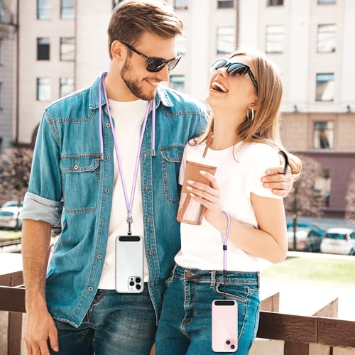 Phone Lanyard, 2 Pack Adjustable Cell Phone Lanyard Crossbody Neck Strap & 2 Pack Phone Wrist Strap with Tether Tabs Compatible for iPhone Android Smartphones-Black Purple - color: Black+purple