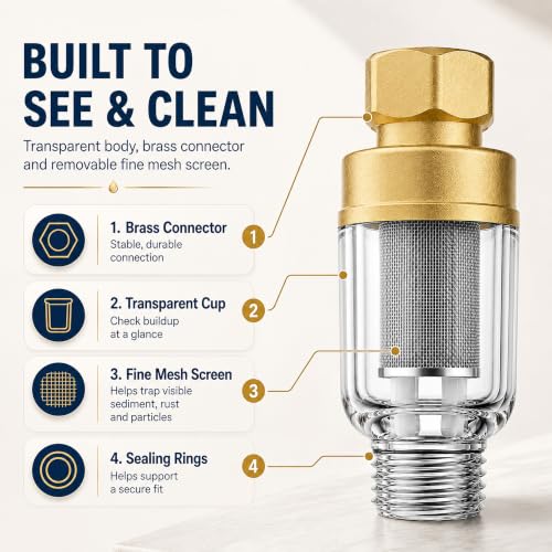 2 Pack 50 Micron Sediment Water Filter for Washer, Faucet & Heater | Reusable stainless steel screen traps sand and rust. Includes brass fittings, adapters and extension tubes - color: Style C