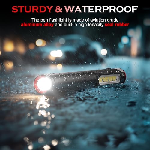Favourlite Rechargeable Pen Light with Magnetic Clip | 800 Lumens LED Pen Flashlight，6 Modes COB Work Light , Dimmable Pocket Flashlight for Mechanic & Car Repair - size: 5.39in