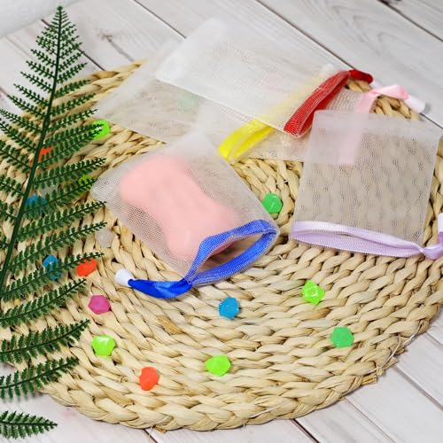 10 PCS Soap Bags Handmade Soap Bubble Mesh Bags Exfoliating Soap Saver Pouch Net Bags with Drawstring Body Facial Cleaning Tool for Bath and shower, Assorted Colors - color: 10pcs 4.7 x 3.5 inches