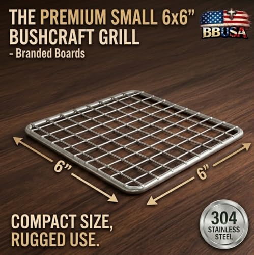 Portable Bushcraft Stainless BBQ Small Cooking Grill Grate & Burlap Hemp Drawstring Bag, Camping, Campfires Backpacking, Hunting & Fishing. (Small Grill & Bag ONLY) - size: Small Grill & Bag