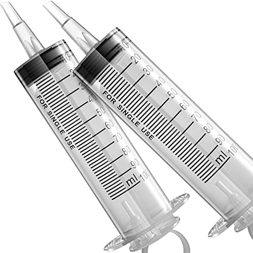 2 Pack 100ml Large Syringes Big Syringes, Large Garden Syringe for Scientific Labs, Measuring, Watering, Refilling - size: 100 ML