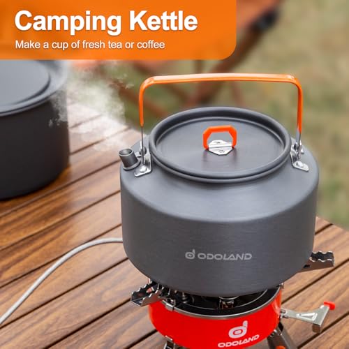 Odoland Camping Cookware Mess Kit, Camping Cooking Pot Fry Pan and 1.1L Kettle Set, Portable Camping Cookware Set with Mesh Bag for Camping, Backpacking, Outdoor Cooking and Picnic - size: 1.9L Pot + 0.86L Fry Pan + 1.1L Kettle