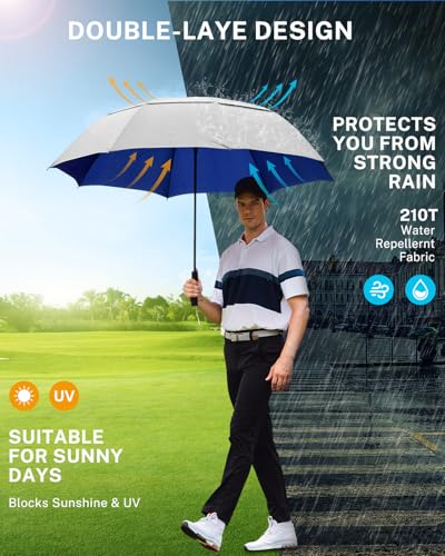 Gonex 62/68/72/80 Inch Golf Umbrella, Auto Open, Windproof, UV Protection - color: Silver/Blue, size: 80 inch