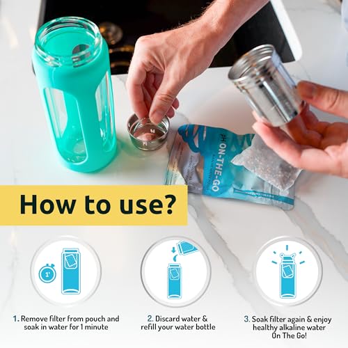 Invigorated Water pH ON-The-GO Portable Alkaline Water Filter Pouch, High pH Water Alkalizer for Bottles, Jugs, Pitchers - Filters 98 Liters / 26 Gallons (3-Pack) | Portable Alkaline Water Filtration System for Your Bottle, Pitcher, Jug, Container - Add M