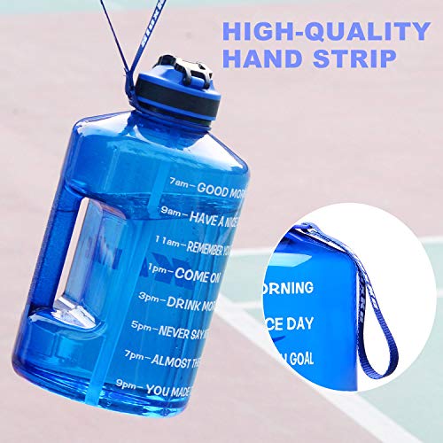 SLUXKE 1 Gallon Motivational Sports Water Bottle with Time Marker, BPA Free 128oz Leak Proof Jug, Black, Plastic, 128 ounces, Fitness, Sports, Outdoor Activities - color: Blue