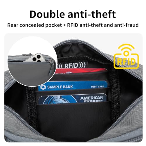 Mini Hiking Waist Bag, 3-Pocket 1.7L RFID Blocking Fanny Pack for Men Women - color: Grey