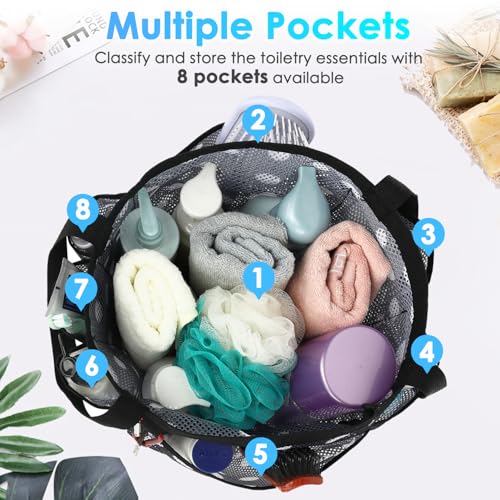 Fammart Mesh Shower Caddy Portable for College Dorm Room Essentials, Odorless Polyester Large Shower Tote Bag with Dual Handles, 8-Pocket Quick-Dry Toiletry Organizer for Travel, Beach, Camping, Gym - color: Multiple Pockets, 1 Pack - Polka Dots