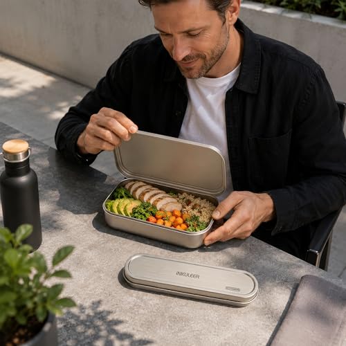 iNKULEER 100% Pure Titanium Travel Cutlery Set | Reusable Utensils with Metal Case | Portable Silverware for Camping, Office, Travel & Outdoor Dining - color: Pure Titanium