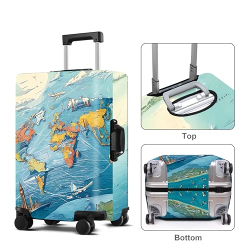 Map Luggage Cover Washable Suitcase Cover Protector Fit 32-34 Inch Luggage Durable Travel Bag Cover with Zipper Closure XL - color: map, size: XL(32-34inch suitcase)