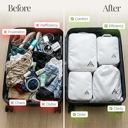 Well Traveled 4 pcs Compression Packing Bags Cubes Set with HybridMax Double-Capacity Design - Packing Cubes for Travel Compression to Maximize Limited Luggage Space, White - color: White, size: 4-piece