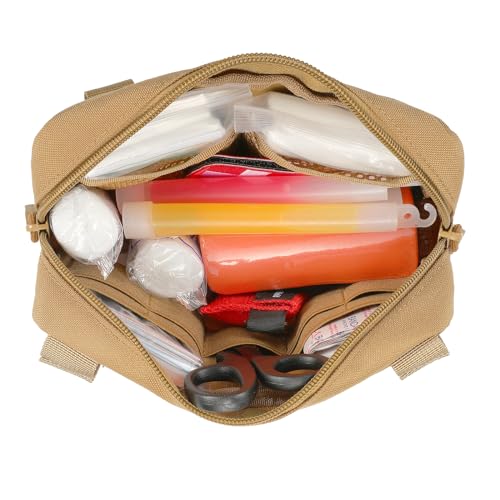 FRTKK Tactical Molle Admin Pouch Utility Laser Cut EDC Tool Pouch Bag Horizontal Modular Pouches Include US Flag Patch and Keychain - color: Tan