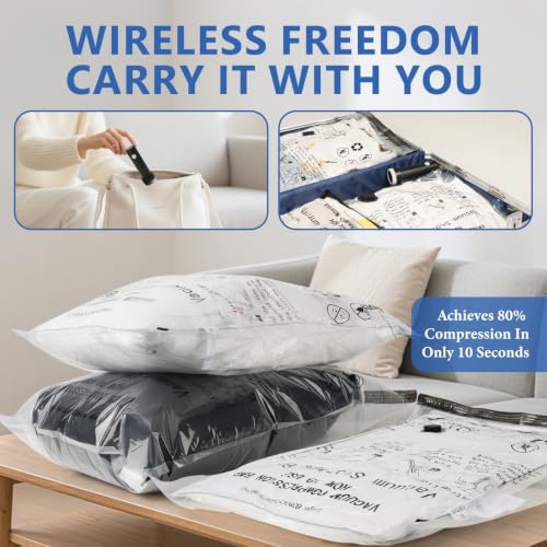 15 Pack Travel Vacuum Bags for Clothing with Rechargeable Wireless air Pump - size: 15 Combo Size (Blue)
