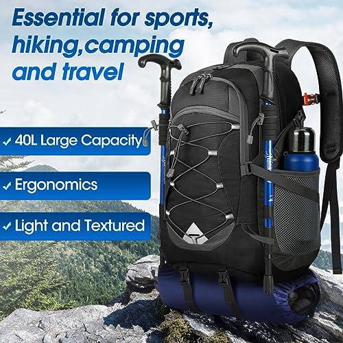 IGOLUMON Hiking Backpack 40L Packable Lightweight Camping Daypack Men Women | Multi-compartment storage Water-resistant Foldable Nylon Material Hiking Day pack for Camping Cycling Outdoor - color: Black