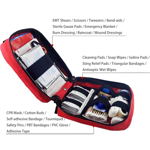 Carlebben EMT Pouch MOLLE Ifak Pouch Tactical MOLLE Medical First Aid Kit Utility Pouch (with Medical Supplies Red) - color: Red