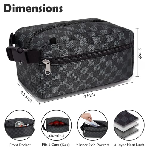 Fammart Freezable Snack Bag with Removable Ice Packs, Small Insulated Lunch Bag Mini Cooler, Leakproof Reusable Snack Lunch Box with Buckle Handle for Work, Travel, Office - Checkered Gray - color: with Ice Packs - Checkered Gray