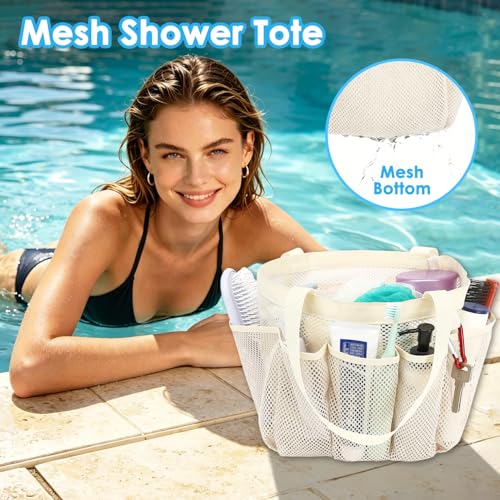 Fammart Mesh Shower Caddy Portable for College Dorm Room Essentials, Odorless Polyester Large Shower Tote Bag with Dual Handles, 8-Pocket Quick-Dry Toiletry Organizer for Travel, Beach, Camping, Gym - color: Multiple Pockets, 1 Pack - Beige