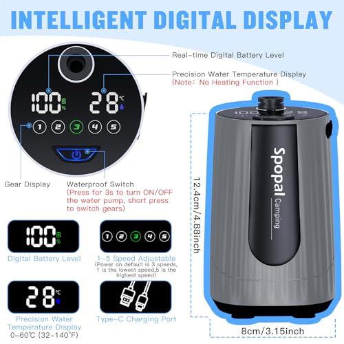 Spopal Portable Shower for Camping, [Upgraded] 10000mAh Rechargeable - color: Sliver