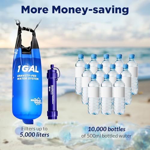 Membrane Solutions 1 Gallon Gravity Water Filter with 23oz Collapsible Squeezable Water Pouch 4 Set
