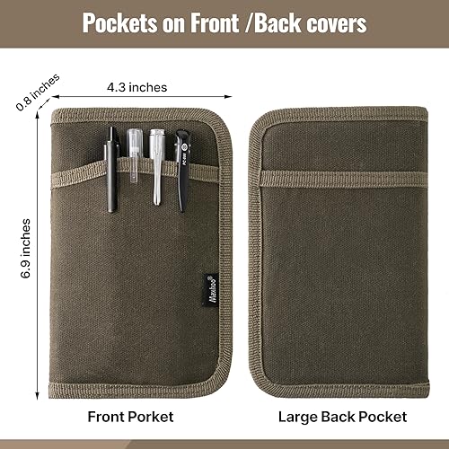 Journal Cover for Field Notes & Moleskine Cahier 3.5 x 5.5, Waxed Canvas Notebook Planner Sketchbook Cover with Zipper Pen Holder (Olive)